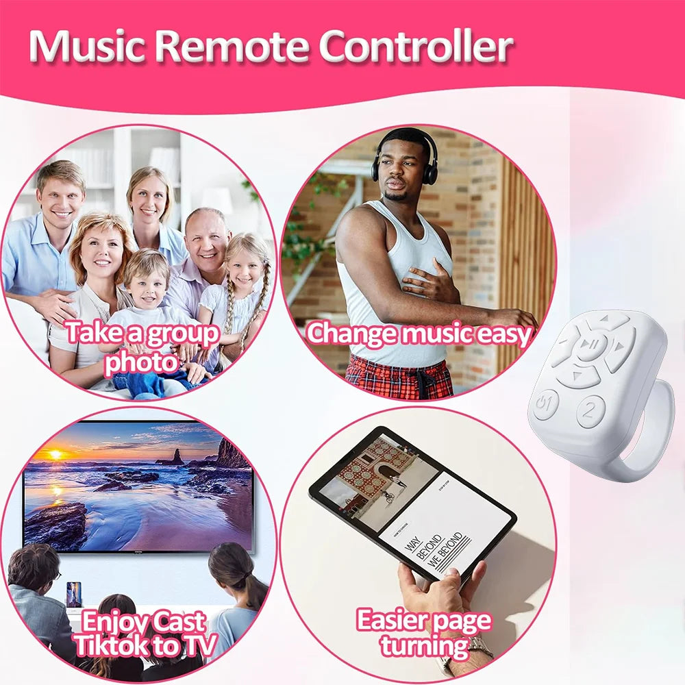 Scrolling Ring Remote Control Is Suitable for Iphone, iPad Bluetooth Page Turning Ring Roller, Both Camera Shutter, Short